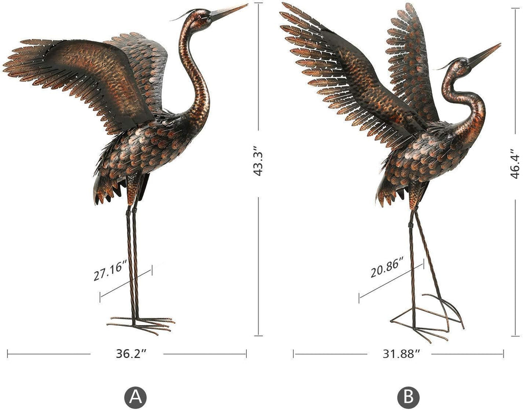 chisheen Garden Statue Outdoor Metal Heron Crane Yard Art Sculpture for Lawn Patio Backyard Decoration,46 inch (2-Pack)