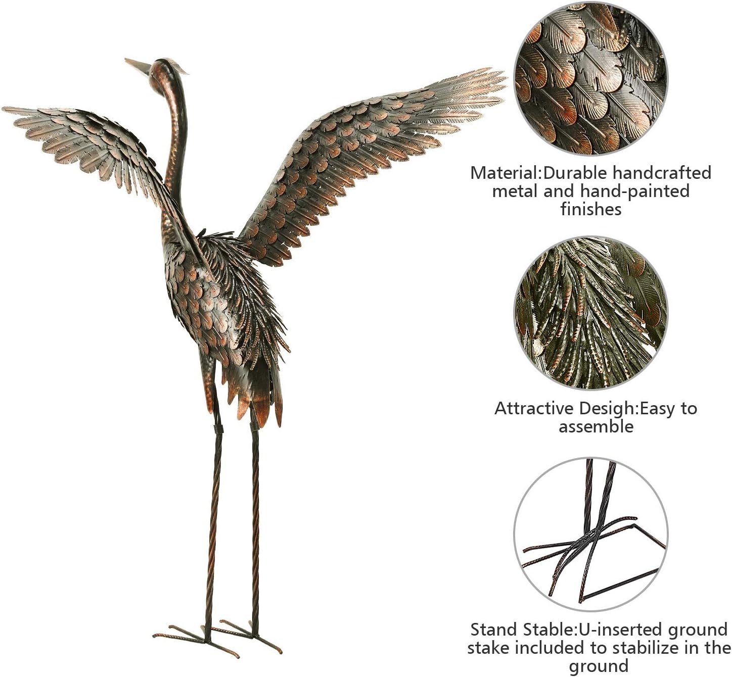 chisheen Garden Statue Outdoor Metal Heron Crane Yard Art Sculpture for Lawn Patio Backyard Decoration,46 inch (2-Pack)