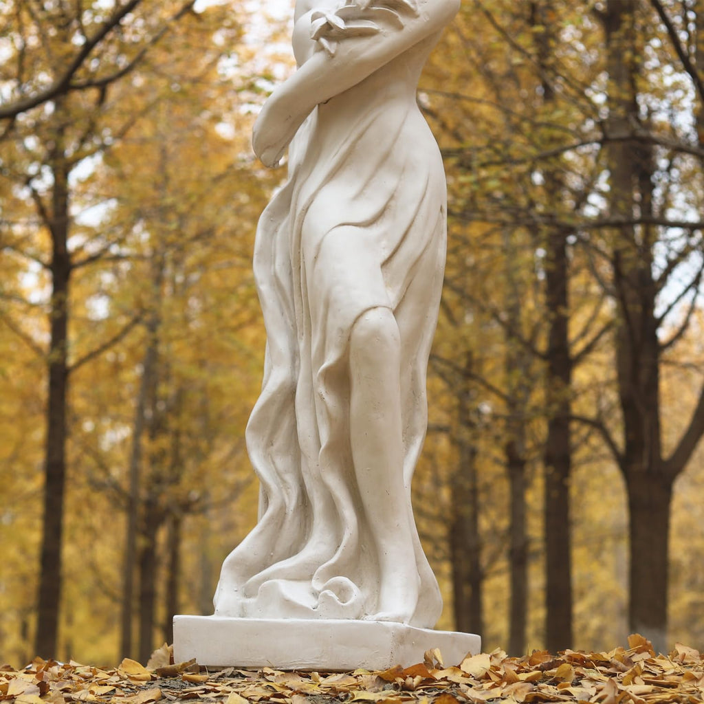 Outdoor Garden Nymph Statue 51 Inch Large Magnesium Oxide Sculpture Goddess of Spring Flowers Greek Mythology Roman Style Outdoor Patio Yard Lawn Porch Decor Ivory