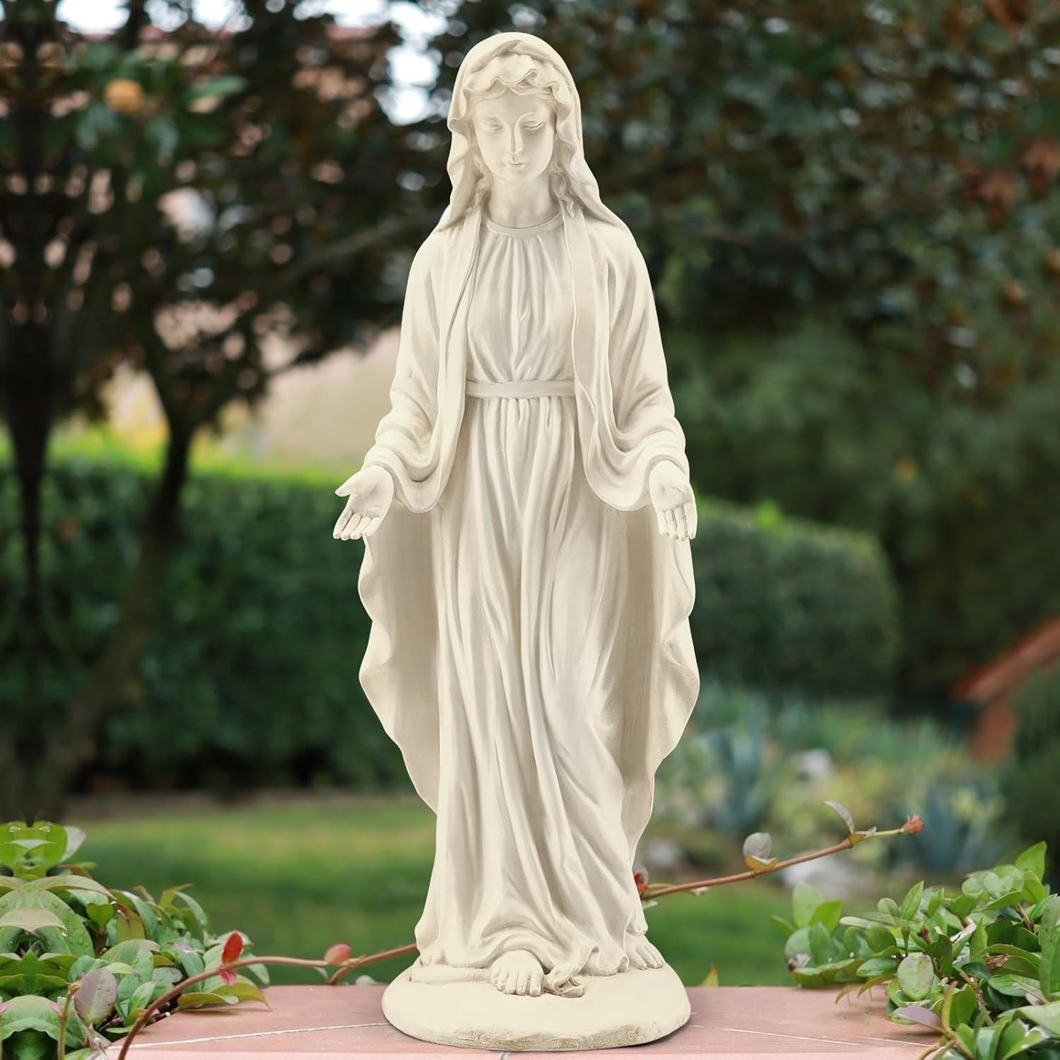 YOLENY 51'' Large Outdoor Garden Nymph Statue, Goddess of Spring Flowers, Roman Style Sculptures Decorations, Religious Garden Statue for Patio Lawns