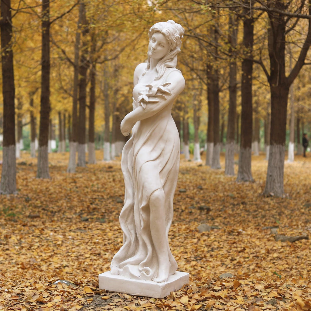 Outdoor Garden Nymph Statue 51 Inch Large Magnesium Oxide Sculpture Goddess of Spring Flowers Greek Mythology Roman Style Outdoor Patio Yard Lawn Porch Decor Ivory