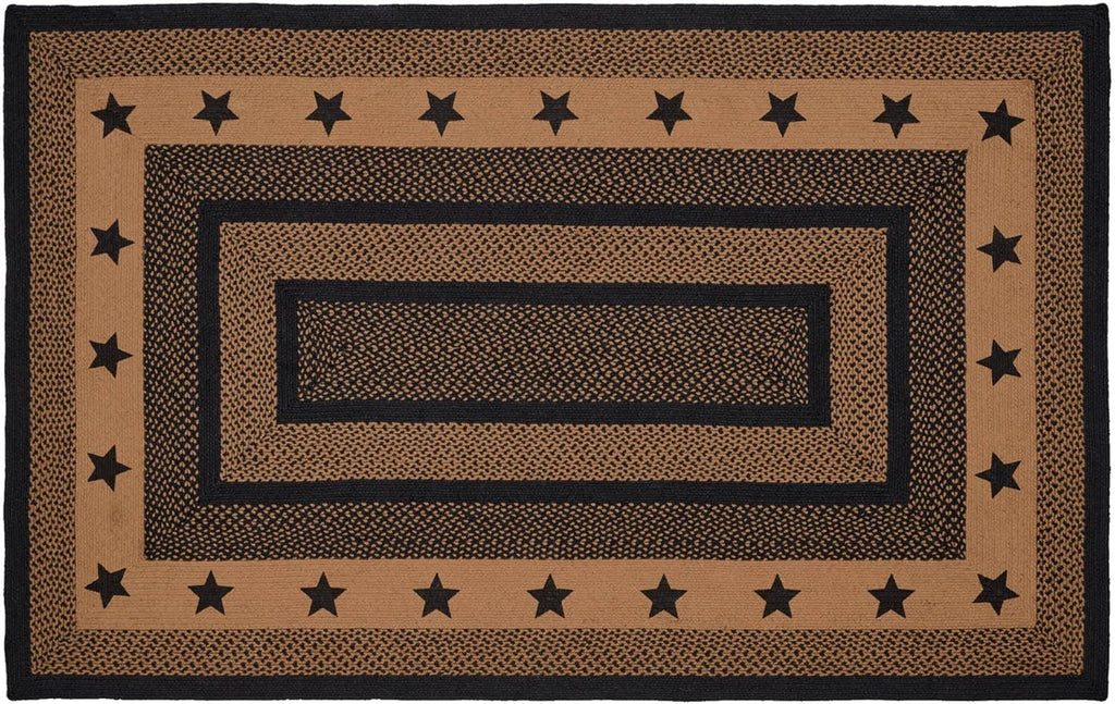 VHC Brands Farmhouse Star, Braided Jute Area Rug, Non-Skid Pad, Rectangle, Black Tan, 60x96