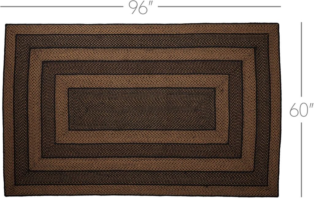 VHC Brands Farmhouse Primitive Jute Black Striped Area Rug Rectangle w/Floor Pad 60"x96"