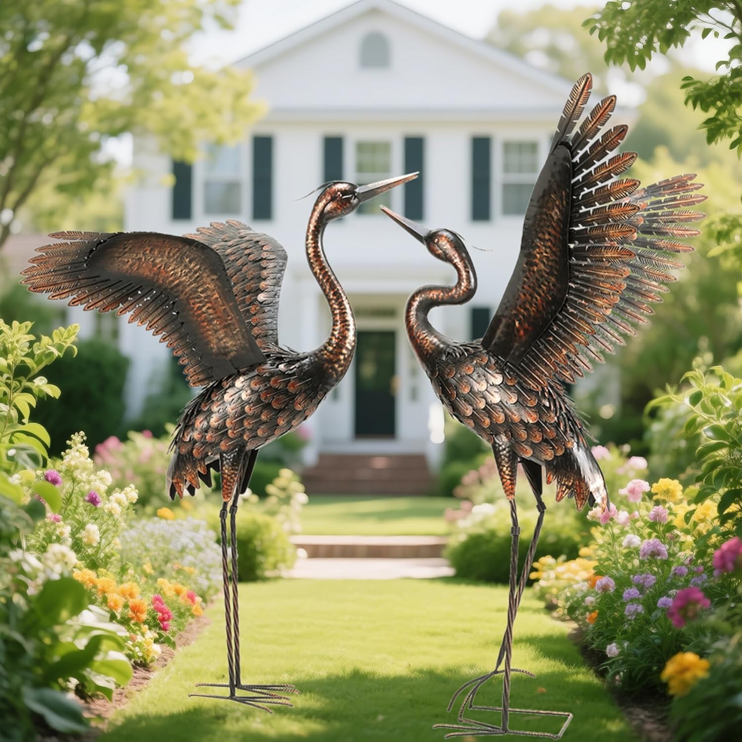chisheen Garden Statue Outdoor Metal Heron Crane Yard Art Sculpture for Lawn Patio Backyard Decoration,46 inch (2-Pack)