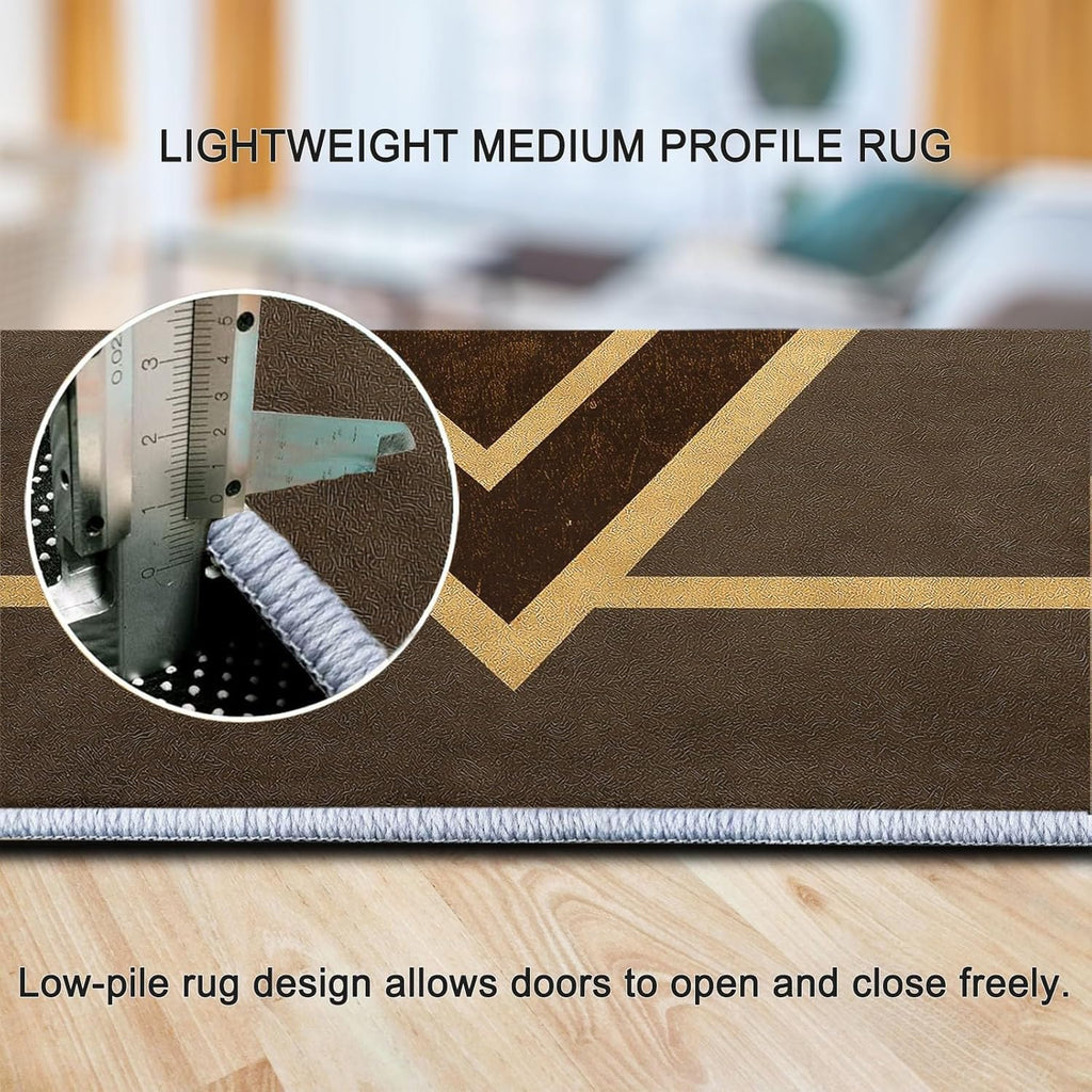 Washable Area Rugs Geometric Symmetric Rectangle 6 x 8 ft Carpet, Dark Brown Stain Resistant Machine Washable Non-Slip Flannel Carpet, for Bedroom Dining Room Entryway Doormat