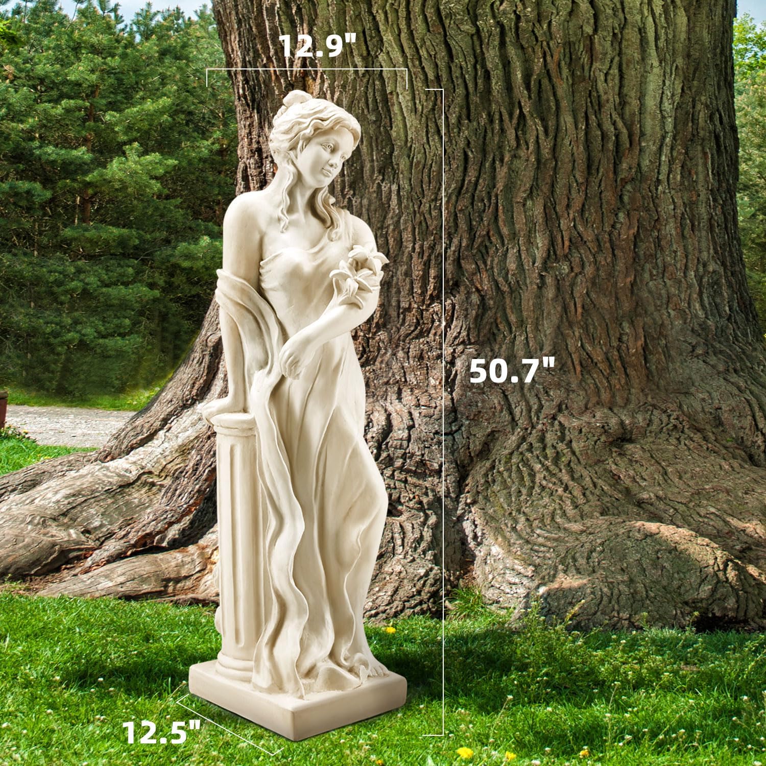 YOLENY 51'' Large Outdoor Garden Nymph Statue, Goddess of Spring Flowers, Roman Style Sculptures Decorations, Religious Garden Statue for Patio Lawns