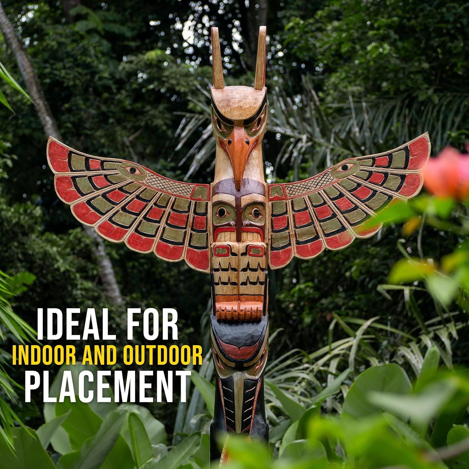 Skull Bliss - Hand-Carved Totem Pole - Cosmo/Sustainably Sourced Wooden Home Decor/Outdoor Garden Yard Decorations/Bali-Crafted Patio Large Wood Statues for Home and Outside
