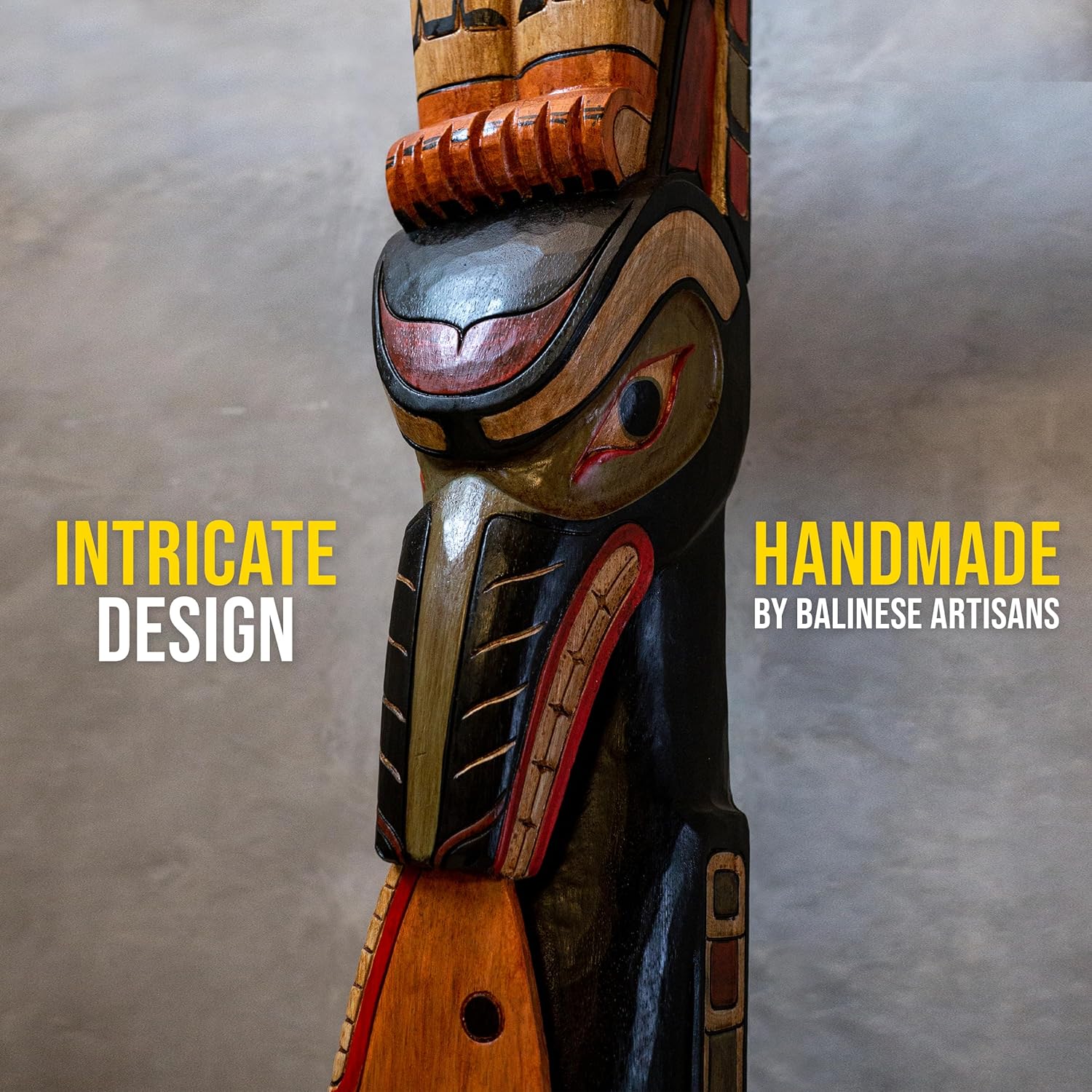 Skull Bliss - Hand-Carved Totem Pole - Cosmo/Sustainably Sourced Wooden Home Decor/Outdoor Garden Yard Decorations/Bali-Crafted Patio Large Wood Statues for Home and Outside