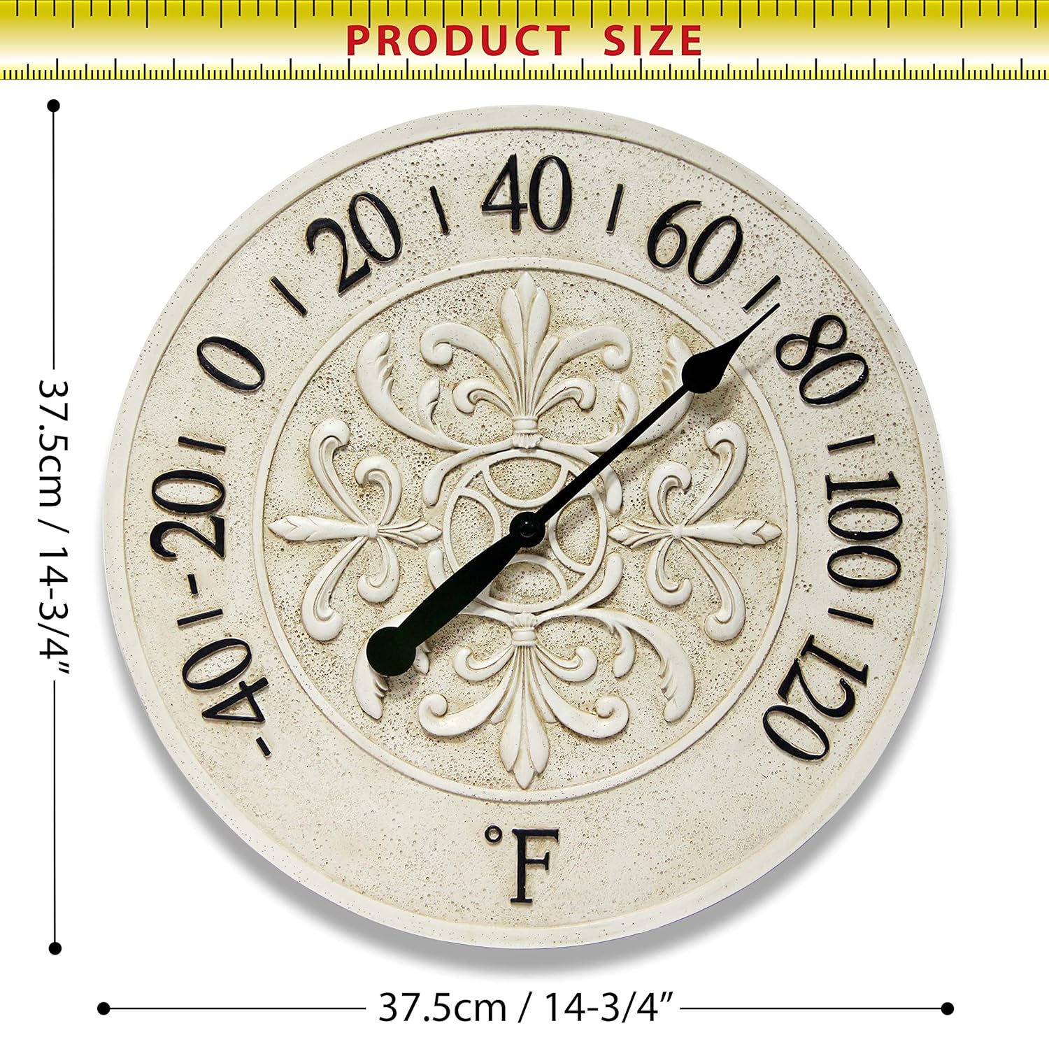 Blanc Fleur 15 inch Decorative Outdoor Thermometer for Garage, Patio, Backyard, Outdoor Wall, Fence Outdoor Thermometer Decorative Patio Thermometer Vintage Antique Aged White Ivory Easy to Read