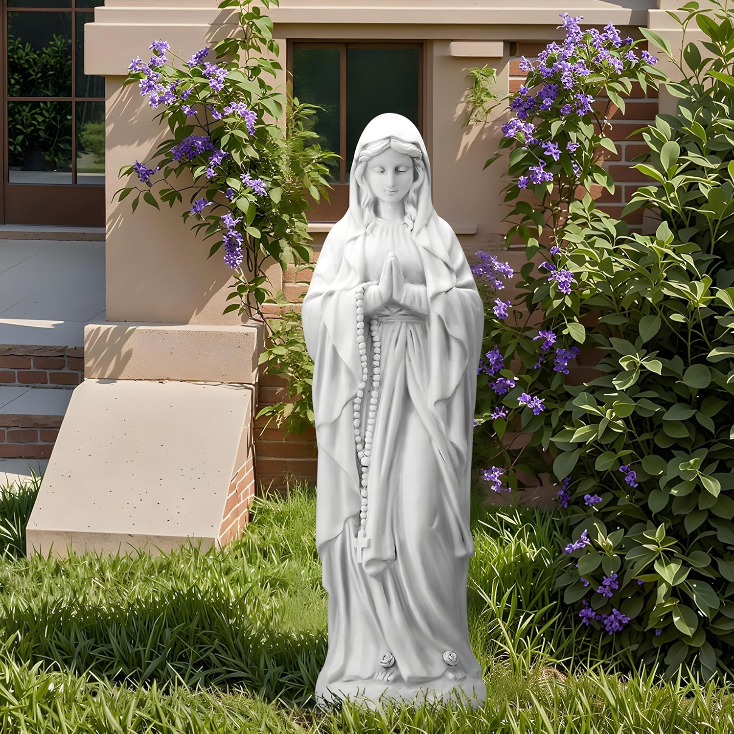 YOLENY 51'' Large Outdoor Garden Nymph Statue, Goddess of Spring Flowers, Roman Style Sculptures Decorations, Religious Garden Statue for Patio Lawns