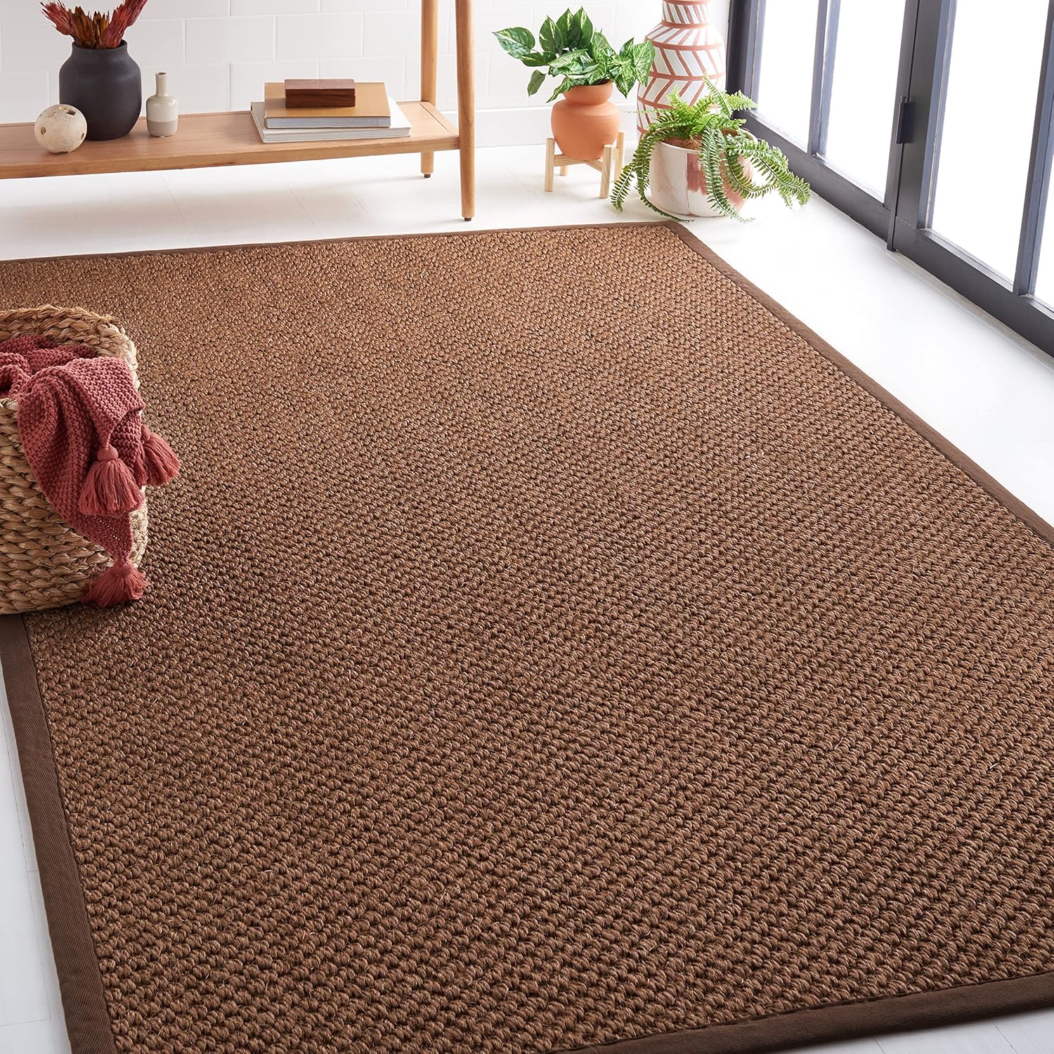 SAFAVIEH Area Rug 5x8 - Natural Fiber Collection - Natural Brown, Sisal, Woven Design with Border (NF525B)